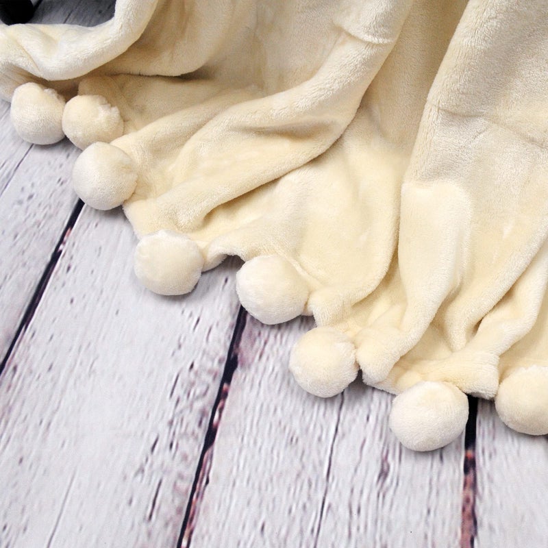Home Soft Things Pompom Bed Couch Throw Blanket, 50'' x 60'', Antique White, Fuzzy Soft Comfy Warm Decorative Throw Blanket for Living Room Bedroom Suitable for All Seasons - Image 4